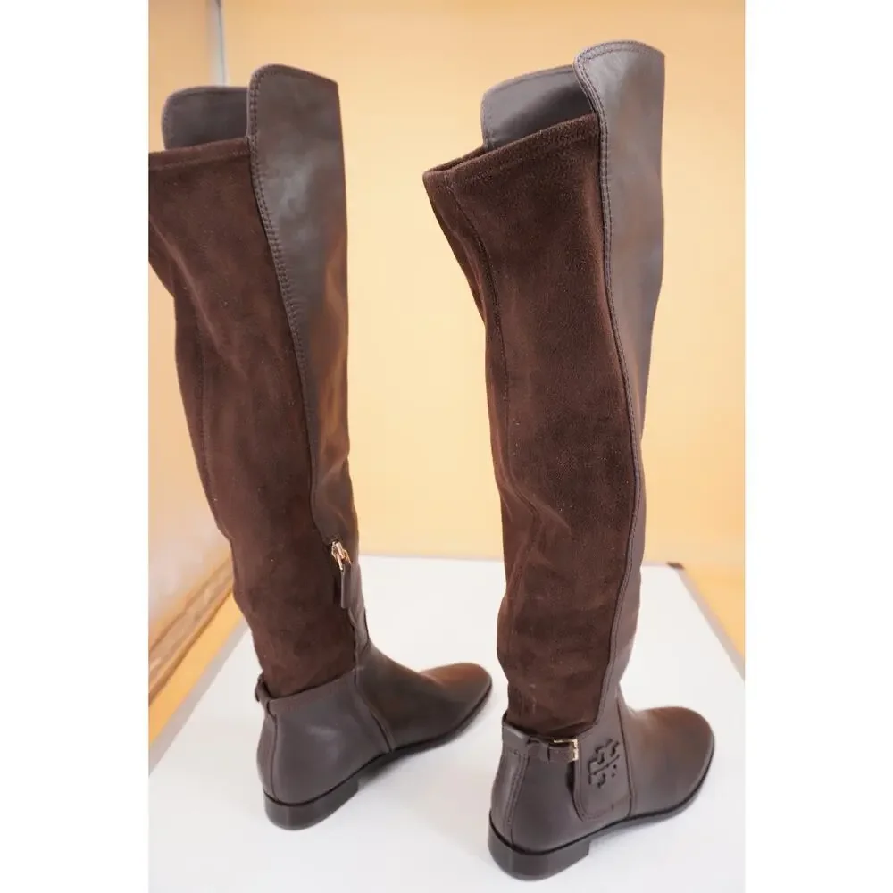 Tory Burch Wyatt Brown Leather Over the Knee Riding Boots Size 6 OTK New